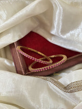 Gold Look Alike American Diamond Bangle Set-Red -G11218
